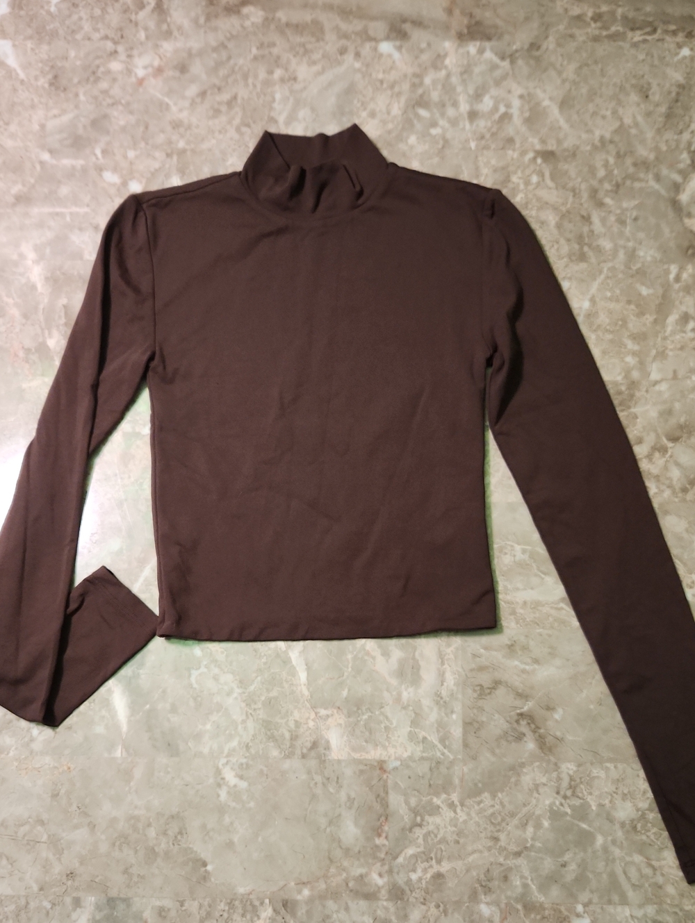 Babaton Brown Long-Sleeve Mock Neck Tee